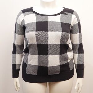 Plus Size 2X Long Sleeve White Plaid Raglan Sleeve Sweater w/ Rib Trim NWOT